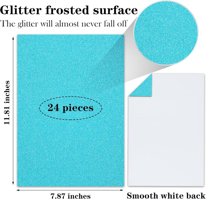 Twavang 24 Sheets Light Blue Glitter Cardstock Paper, A4 Premium Sparkly Paper for Scrapbook, DIY Projects, Party Decoration, Gift Box Wrapping 250GSM/92lb - Image 2
